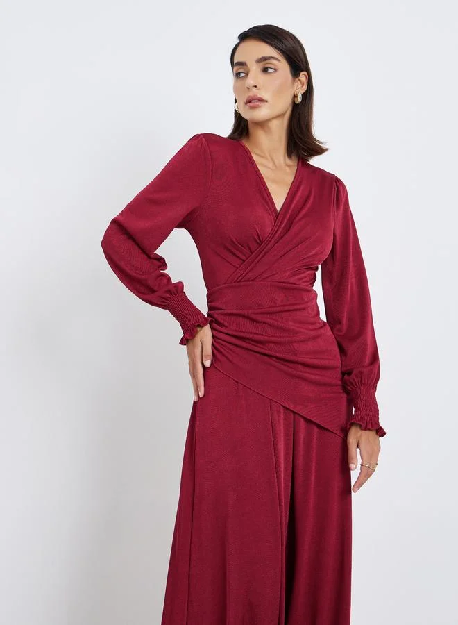 ستايلي فستان سهرة طويل بخصر مطوي أنيق