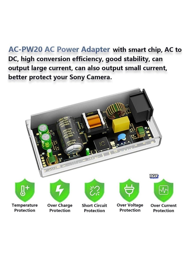 JAJEEK AC-PW20 AC Power Adapter NP-FW50 Dummy Battery Kit for Sony Alpha ZV-E10, A7 Series, A6500, A6400, A6300, A6100, A6000, A5100, RX10 II/III/IV, NEX – Continuous Power for Professional Photography & Videography - Image 2