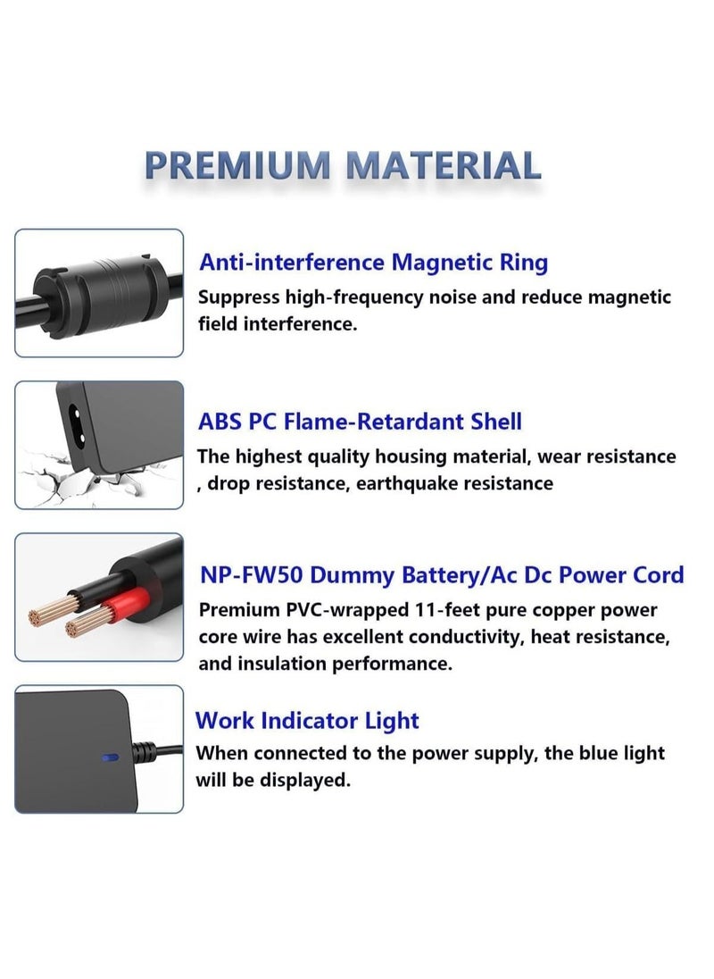JAJEEK AC-PW20 AC Power Adapter NP-FW50 Dummy Battery Kit for Sony Alpha ZV-E10, A7 Series, A6500, A6400, A6300, A6100, A6000, A5100, RX10 II/III/IV, NEX – Continuous Power for Professional Photography & Videography - Image 3