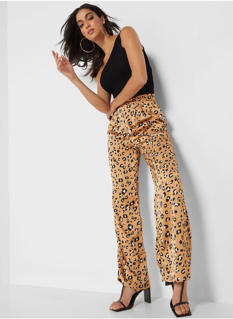 NASTY GAL Printed Satin High Waist Pants