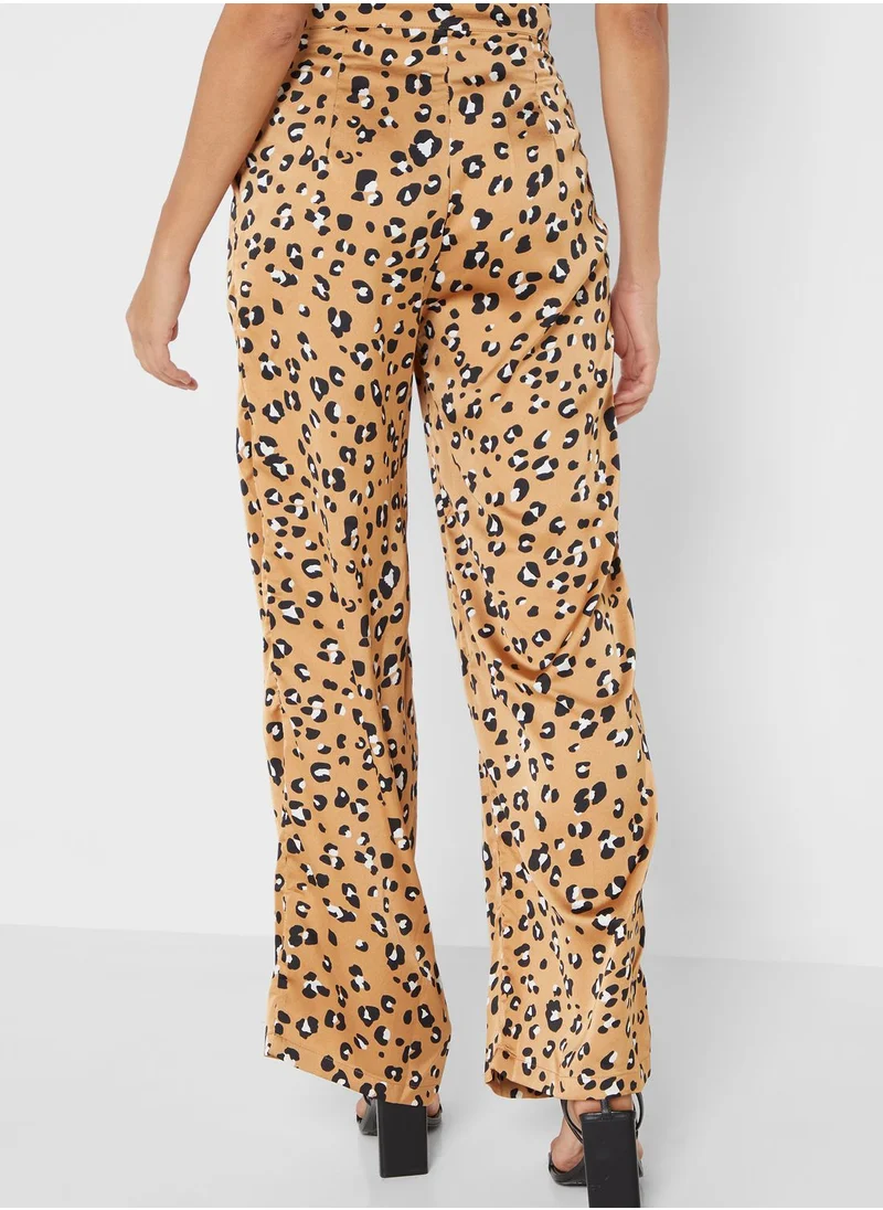 NASTY GAL Printed Satin High Waist Pants