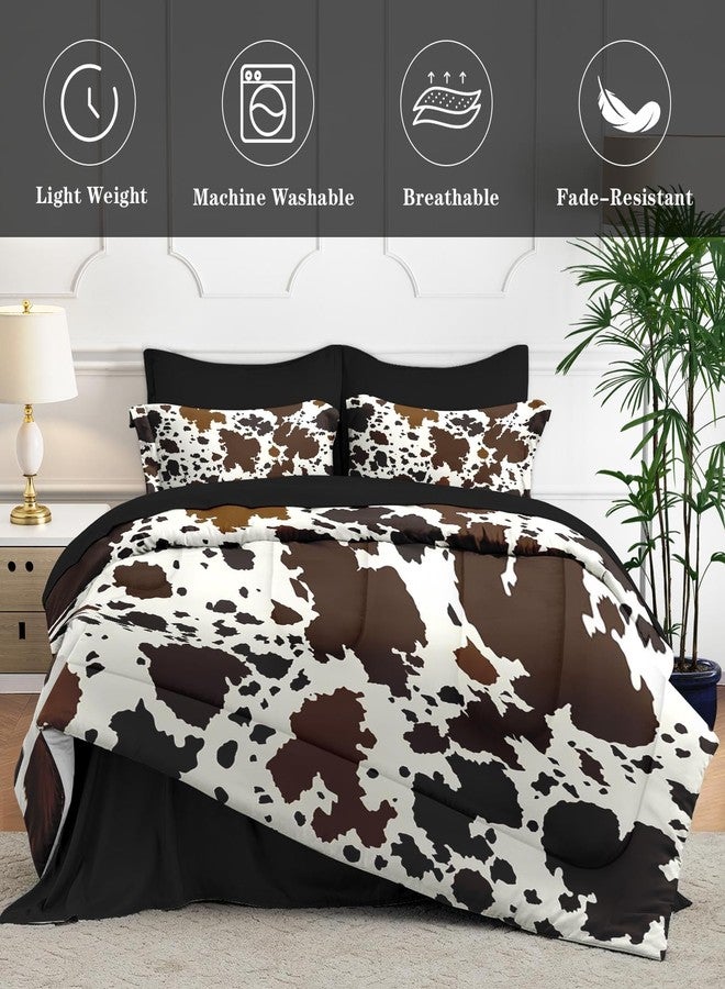 WeCozy 7 Pcs Full Size Comforter Set with 2 Pillowcases & 2 Shams, Brown Cow Cowhide Print Bedding Set for Kids and Adults, Vintage Western Farmhouse Bed in a Bag with Flat Sheet and Fitted Sheet - Image 4