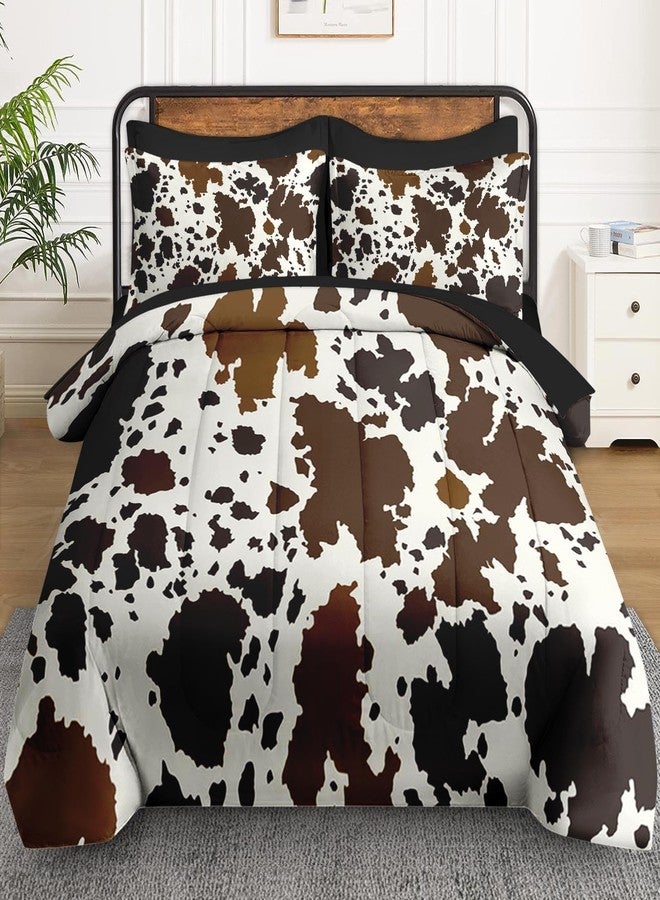 WeCozy 7 Pcs Full Size Comforter Set with 2 Pillowcases & 2 Shams, Brown Cow Cowhide Print Bedding Set for Kids and Adults, Vintage Western Farmhouse Bed in a Bag with Flat Sheet and Fitted Sheet - Image 2