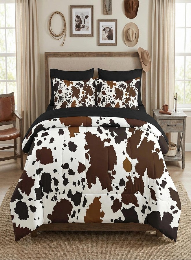 WeCozy 7 Pcs Full Size Comforter Set with 2 Pillowcases & 2 Shams, Brown Cow Cowhide Print Bedding Set for Kids and Adults, Vintage Western Farmhouse Bed in a Bag with Flat Sheet and Fitted Sheet - Image 1