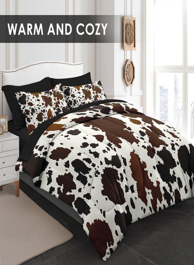WeCozy 7 Pcs Full Size Comforter Set with 2 Pillowcases & 2 Shams, Brown Cow Cowhide Print Bedding Set for Kids and Adults, Vintage Western Farmhouse Bed in a Bag with Flat Sheet and Fitted Sheet - Image 3