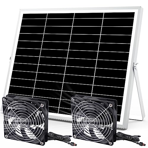 pqins 5 Inch Solar Powered Fan, Solar Exhaust Intake Fan Kit, IPX7 Waterproof Dual Fans with 13Ft On/Off Switch Cable, Cooling Ventilation for Greenhouse, Chicken Coop, Shed, Outside No Battery - Image 1
