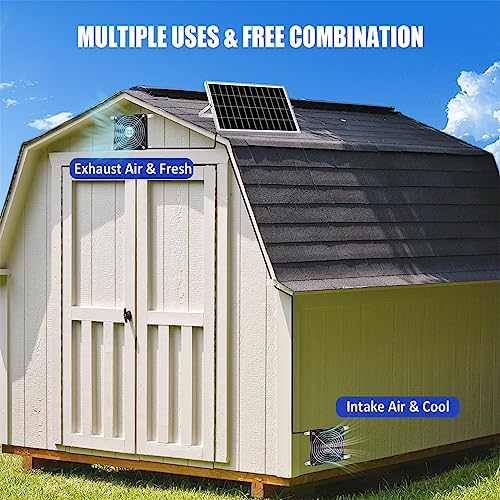 pqins 5 Inch Solar Powered Fan, Solar Exhaust Intake Fan Kit, IPX7 Waterproof Dual Fans with 13Ft On/Off Switch Cable, Cooling Ventilation for Greenhouse, Chicken Coop, Shed, Outside No Battery - Image 3