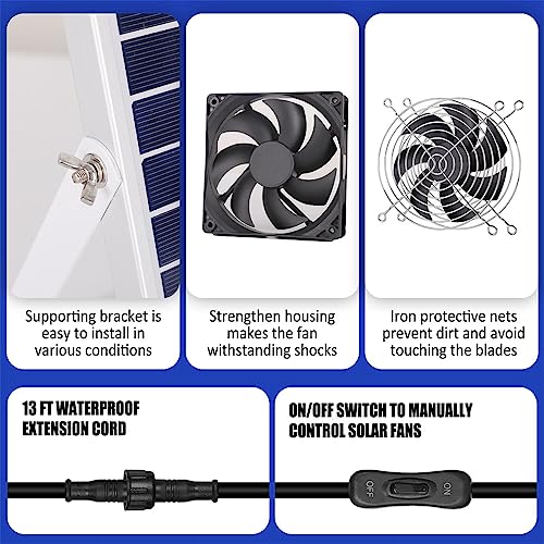 pqins 5 Inch Solar Powered Fan, Solar Exhaust Intake Fan Kit, IPX7 Waterproof Dual Fans with 13Ft On/Off Switch Cable, Cooling Ventilation for Greenhouse, Chicken Coop, Shed, Outside No Battery - Image 4