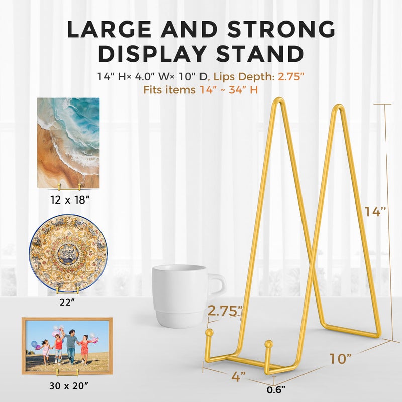TRLife TR-LIFE 14 Inch Gold Metal Plate Stand (2 Pack) - Heavy Duty Display Easel for Large Plates, Frames, Platters and Art - Image 3