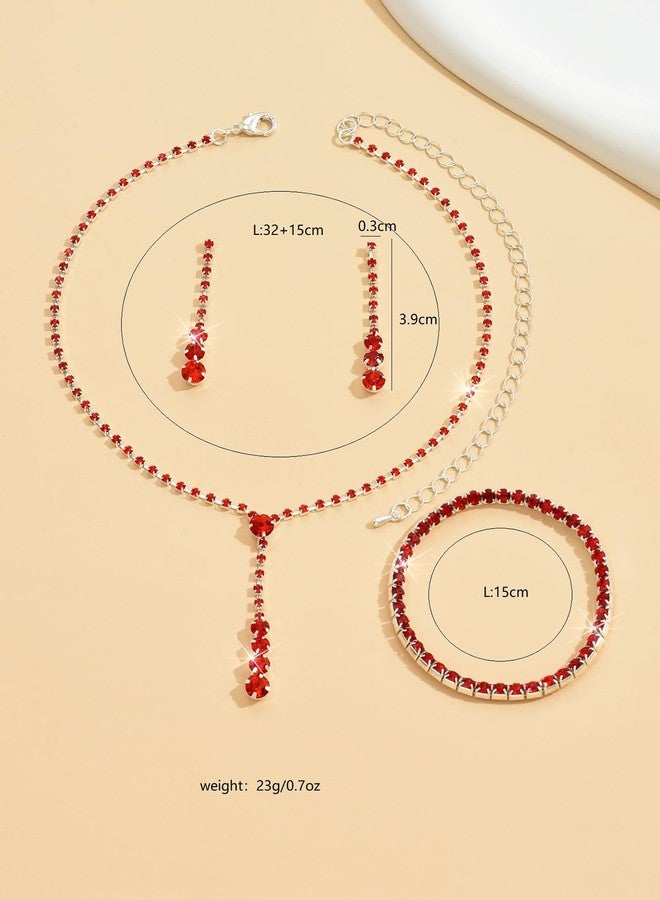 MIFYNN طقم مجوهرات زفاف مرصع بأحجار الراين من MIFYNN للنساء، يتضمن أقراطًا وقلادة وسوارًا مرصعة بالكريستال اللامع، مناسب لحفلات الزفاف والخطوبة، وللعرائس ووصيفات العروس (أحمر). - Image 5