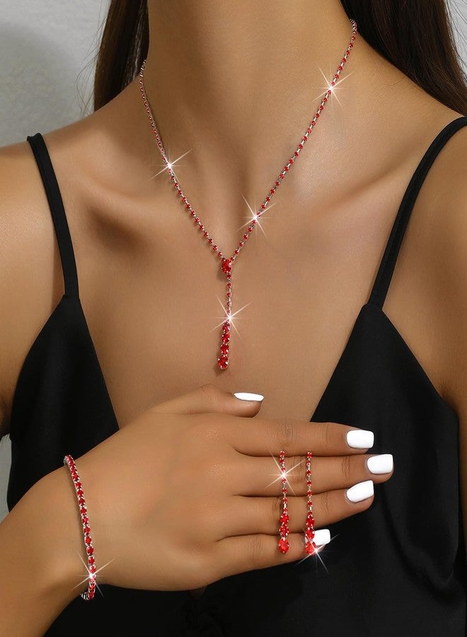 MIFYNN طقم مجوهرات زفاف مرصع بأحجار الراين من MIFYNN للنساء، يتضمن أقراطًا وقلادة وسوارًا مرصعة بالكريستال اللامع، مناسب لحفلات الزفاف والخطوبة، وللعرائس ووصيفات العروس (أحمر). - Image 2