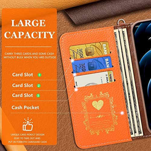 Funermei for iPhone 14 Pro Max Case Wallet for Women Leather Folio Designer Luxury Phone Cases with Credit Card Holder Stand Flip Cute Orange Cover Elegant Pretty with Tassel for Apple 14 Promax 6.7" - Image 3