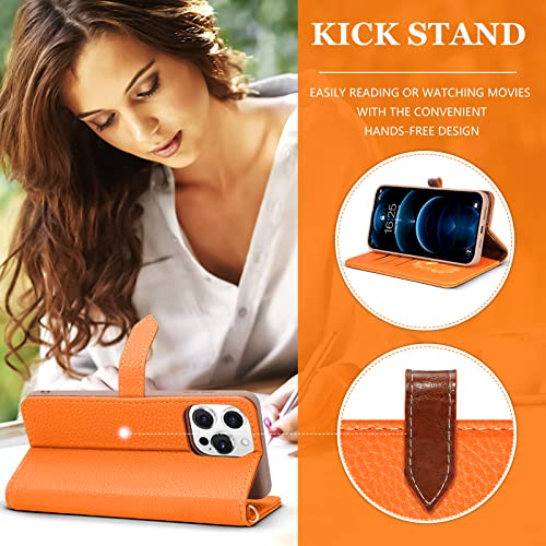 Funermei for iPhone 14 Pro Max Case Wallet for Women Leather Folio Designer Luxury Phone Cases with Credit Card Holder Stand Flip Cute Orange Cover Elegant Pretty with Tassel for Apple 14 Promax 6.7" - Image 4