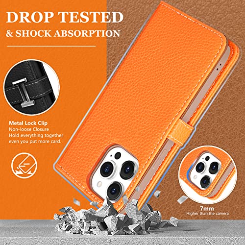 Funermei for iPhone 14 Pro Max Case Wallet for Women Leather Folio Designer Luxury Phone Cases with Credit Card Holder Stand Flip Cute Orange Cover Elegant Pretty with Tassel for Apple 14 Promax 6.7" - Image 5