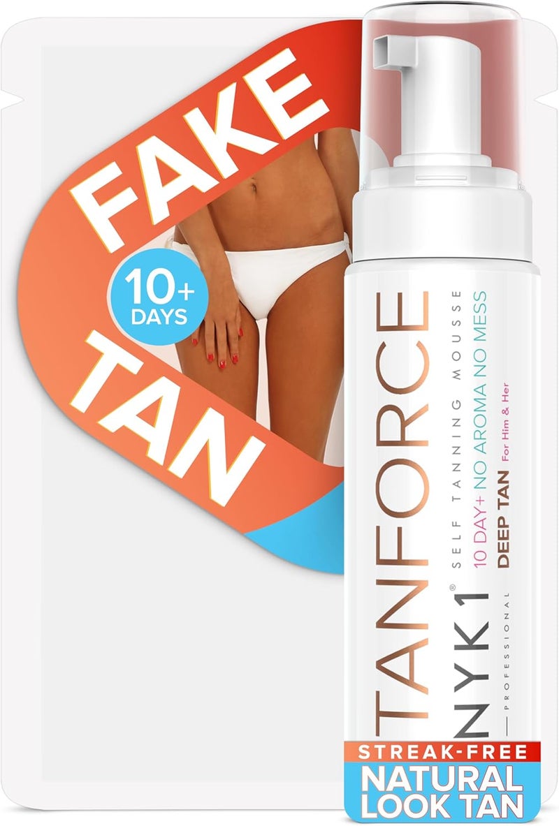 NYK1 TanForce Fake Tan Mousse 250ml Self Tanning Lotion for a NaturalLooking StreakFree Self Tan FastDrying No Transfer Gradual Tanning Mousse for Face Body