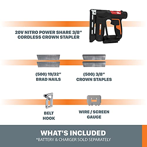 Worx Nitro 20V Power Share 3/8” Cordless Crown Stapler with Air Impact Technology - WX843L.9 (Tool Only) - Image 3