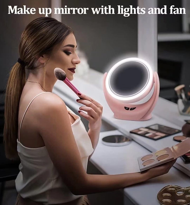 SONIQE SONIQE USB Desktop FanMini Table Fan With Led Vanity MirrorDormitory Household beauty Mirror With FanMultiFunction Mirror Fan5Blades FanDouble Button ControlLow Noise 360 Rotatable Oval  - Image 5