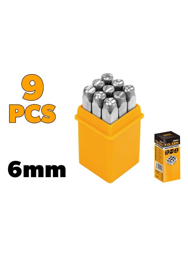 Tolsen 25097 9PCS Figure Punch Set 6mm – Hardened Steel Number & Letter Stamping Kit for Metal, Wood, Leather & Plastic