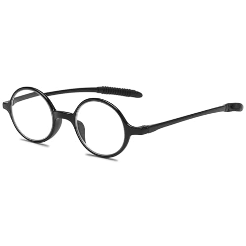 ABETOS Small Round Reading Glasses Retro Mini TR90 Flexible Lightweight Vintage Computer Readers for Men Women, Bright Black 1.0 - Image 1