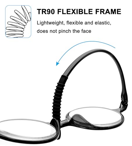 ABETOS Small Round Reading Glasses Retro Mini TR90 Flexible Lightweight Vintage Computer Readers for Men Women, Bright Black 1.0 - Image 5