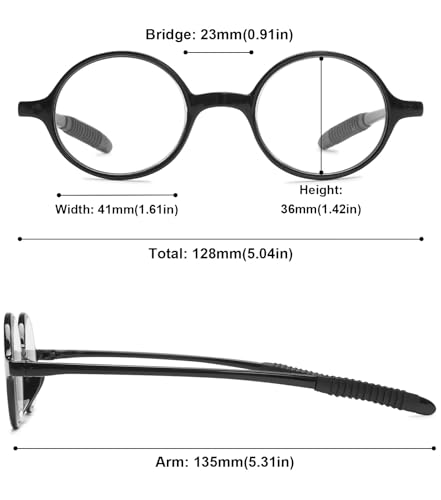 ABETOS Small Round Reading Glasses Retro Mini TR90 Flexible Lightweight Vintage Computer Readers for Men Women, Bright Black 1.0 - Image 2
