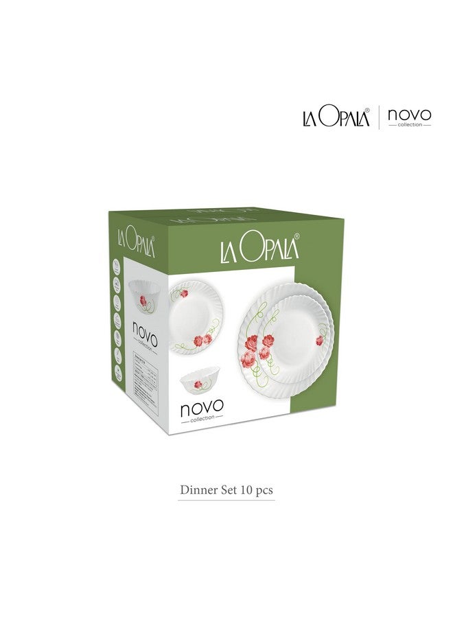 La Opala Novo Collection Opal Glass Crockery | for Family of 4 | Dinner Set 10 pcs Autumn Flower | Plates & Bowls for Dining | Microwave Safe | 100% Vegetarian | Extra Strong | Light & White - Image 5