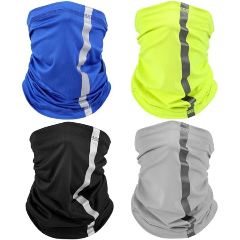 4 Pieces Reflective Neck Gaiter Visibility Neon Safety Bandana Wind UV Protection Scarf Bandanas - Image 1