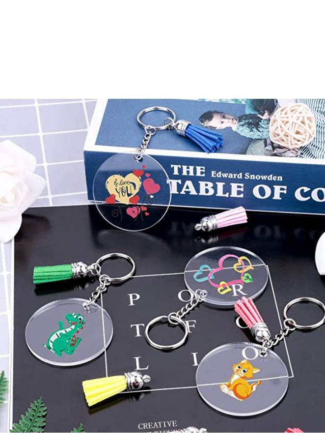 NIBEMINENT Tassel Keychain and Acrylic Circle, Blanks Pendant Transparent Circle Discs Keyring Set for Diy Projects Crafts 90pcs  - Image 5