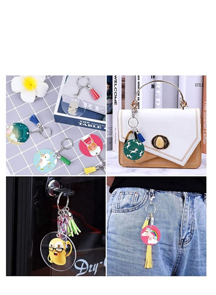 NIBEMINENT Tassel Keychain and Acrylic Circle, Blanks Pendant Transparent Circle Discs Keyring Set for Diy Projects Crafts 90pcs  - Image 4