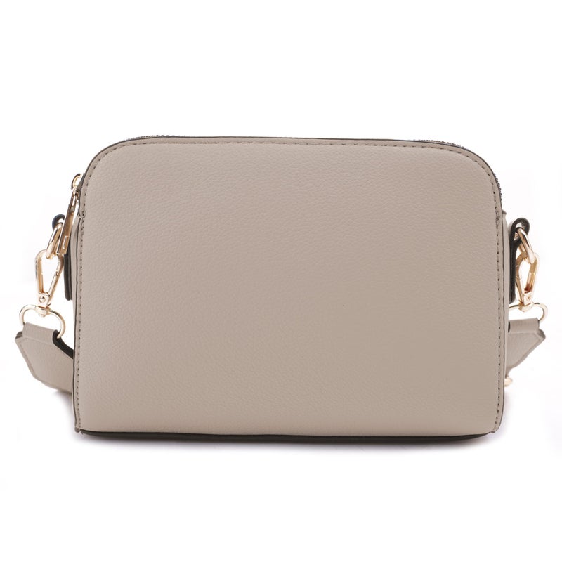 EVVE Triple Zip Small Crossbody Camera Bag with Wide Guitar Strap | Taupe - Image 3