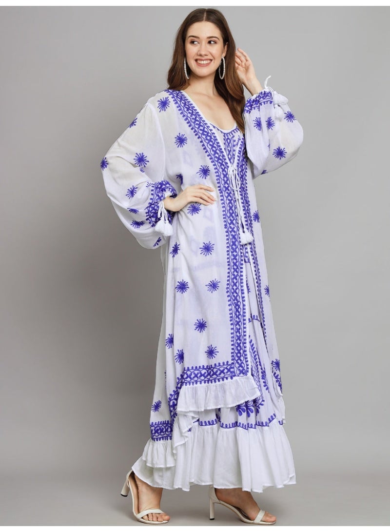 Alaya Hand Embroidered Chikankari Modal Kaftan-AL3605 - Image 3