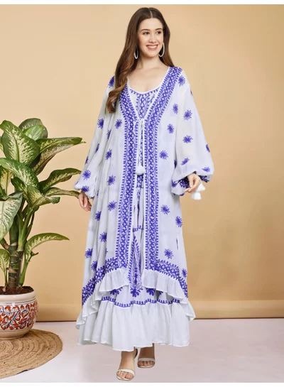Alaya Hand Embroidered Chikankari Modal Kaftan-AL3605