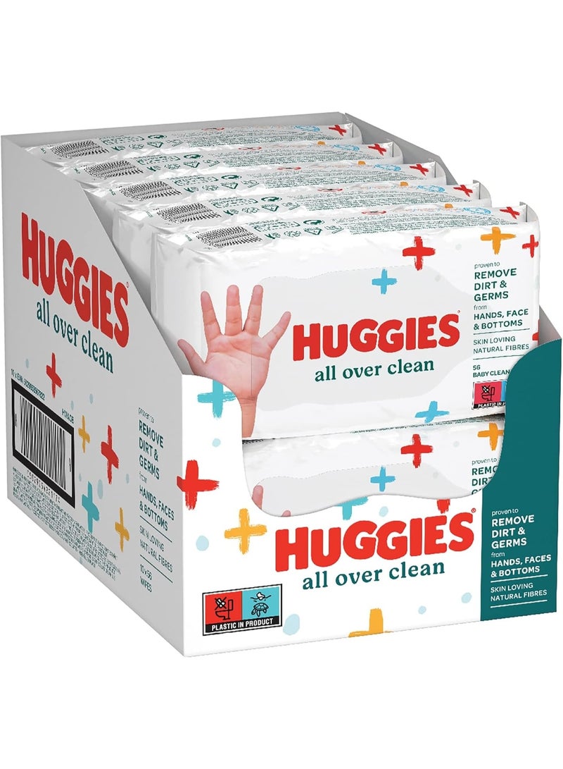 Huggies All Over Clean Baby Wet Wipes – Pack of 10 (560 Wipes Total) – Safe for Face, Hands, and Diaper Area - Image 1