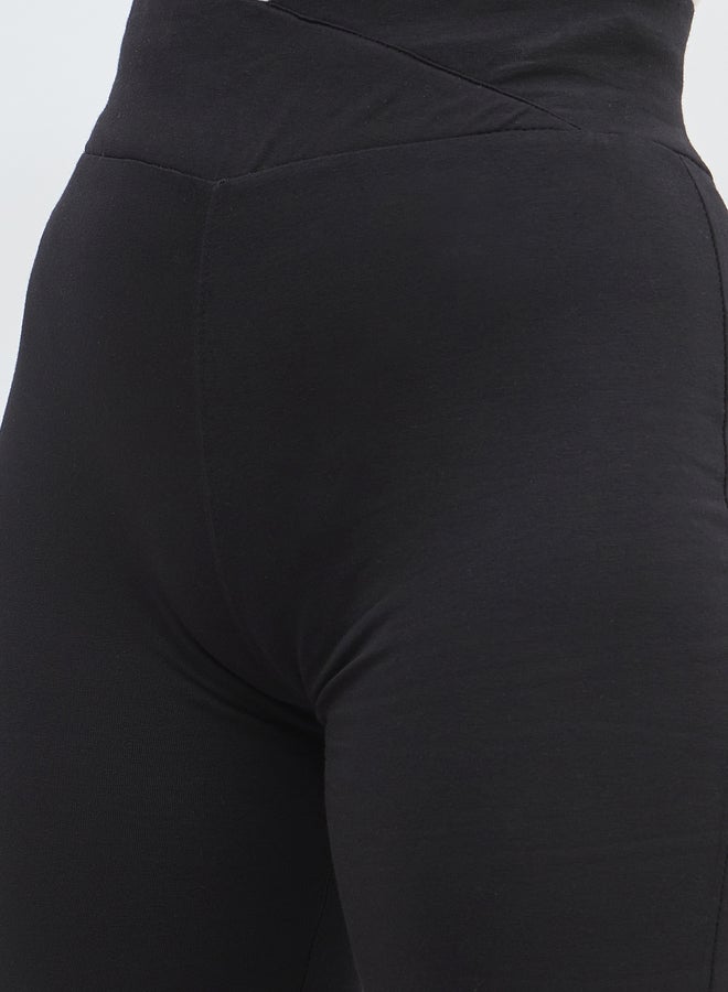 Styli Solid Cycling Shorts with Cross Waistband Detail  - Image 4