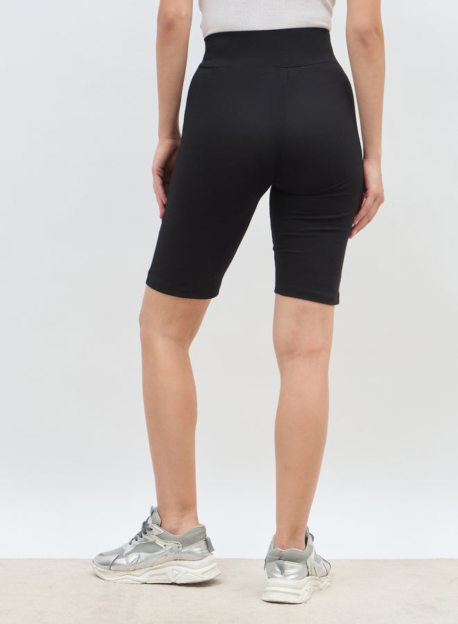 Styli Solid Cycling Shorts with Cross Waistband Detail  - Image 5