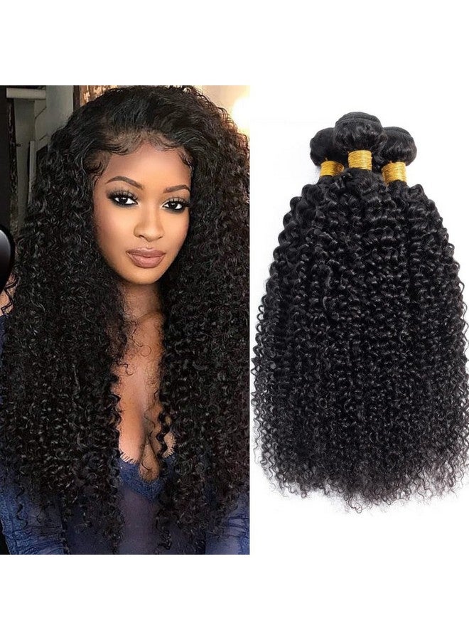 EMOL Kinky Curly Human Hair Bundles Thick Curly Weave Bundles Virgin Hair Bundles Full Head Hair Natural Black Color Hair Bundles Can Be Dyed 3 Bundles Total 300G 16 18 20 Inch - Image 1