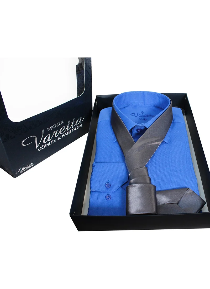 Varetta Men's Parliament Blue Shirt Smoked Tie Shirt Combination Set