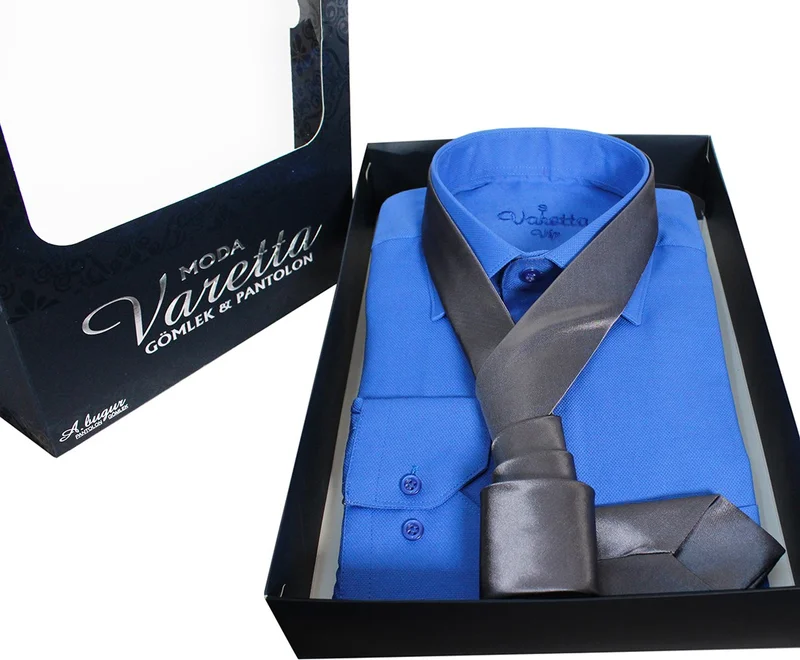 فاريتا Men's Parliament Blue Shirt Smoked Tie Shirt Combination Set