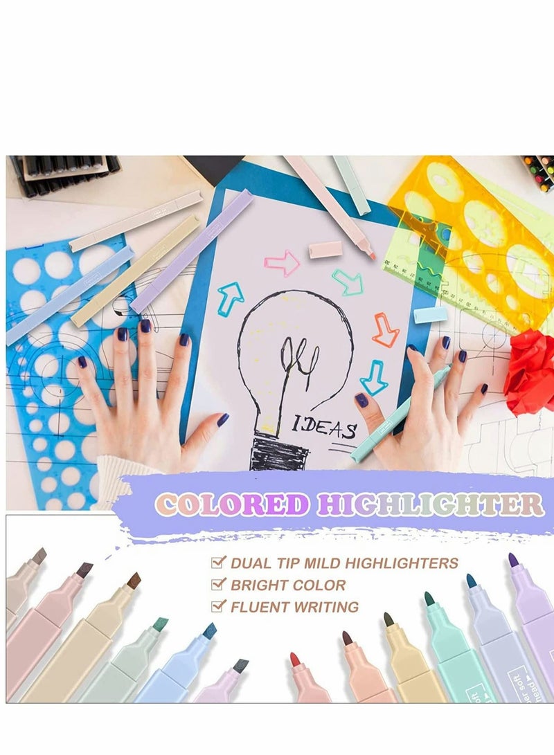 Excefore Double Head Highlighters 12 Colour Marker Pen Chisel Tip Assorted Colors With Soft Markers Felt tips Double-end Highlighter Pastel Highlighters, Dry Fast Easy to Hold - Image 2