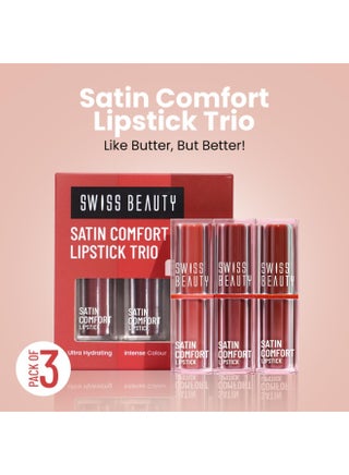 Swiss Beauty Satin Comfort Lipstick Trio 3-in-1| Ultra-Hydrating | Highly Pigmented | Smooth Glide | Satin Matte Finish | One-Swipe Application | Shade- 3-Red & Maroon, 9gm - view 2