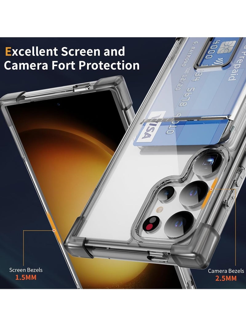 Mmmon Samsung Galaxy S24 Ultra Protective Case with Card Holder, Transparent Slim Heavy Duty Shockproof with Kickstand Protective Case Cover for Samsung Galaxy S24 Ultra(Black） - Image 2