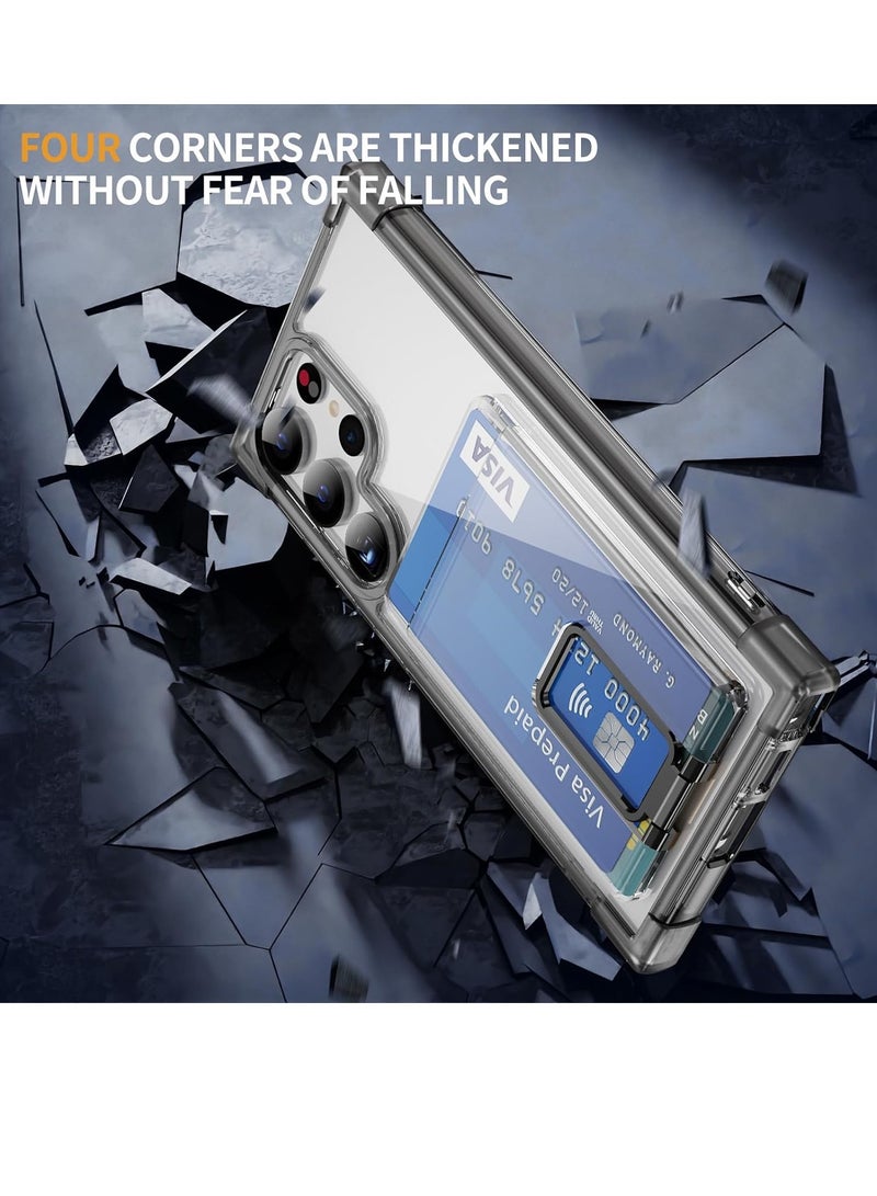 Mmmon Samsung Galaxy S24 Ultra Protective Case with Card Holder, Transparent Slim Heavy Duty Shockproof with Kickstand Protective Case Cover for Samsung Galaxy S24 Ultra(Black） - Image 5