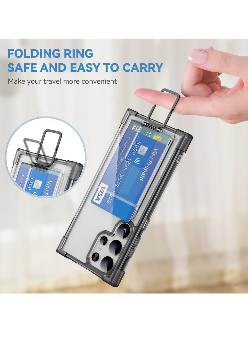 Mmmon Samsung Galaxy S24 Ultra Protective Case with Card Holder, Transparent Slim Heavy Duty Shockproof with Kickstand Protective Case Cover for Samsung Galaxy S24 Ultra(Black） - Image 4