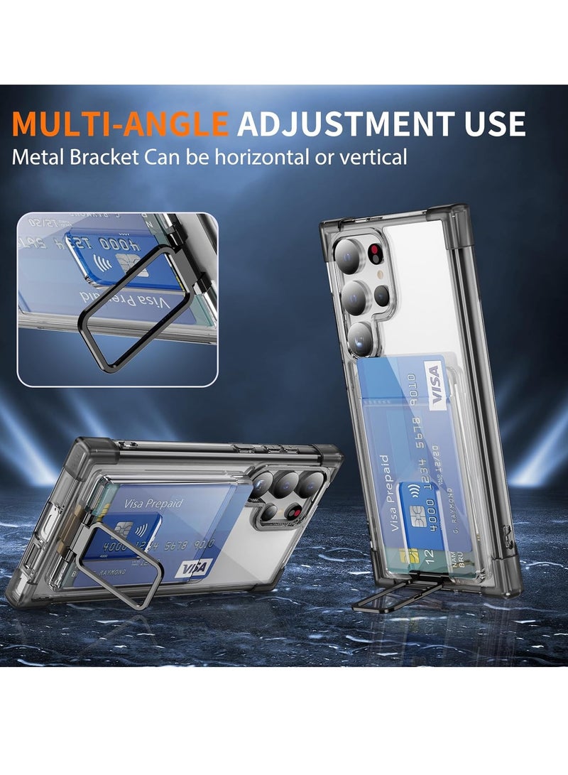 Mmmon Samsung Galaxy S24 Ultra Protective Case with Card Holder, Transparent Slim Heavy Duty Shockproof with Kickstand Protective Case Cover for Samsung Galaxy S24 Ultra(Black） - Image 3