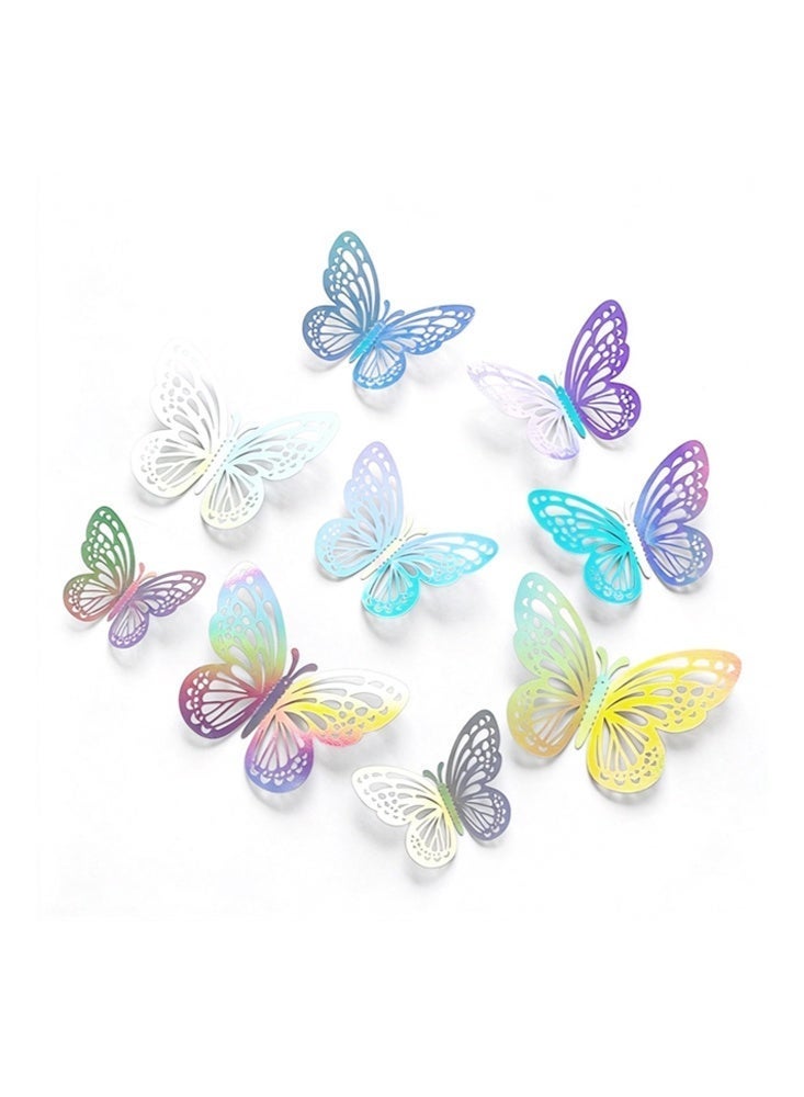 باترفلاي ديكور جداري فراشة ذهبية ثلاثية الأبعاد 3 أحجام 2 أنماط زينة حفلات الفراشات زينة الكيك - ملصق جداري معدني قابل للإزالة جدارية الغرف للأطفال الحضانة الصف المدرسة زينة الحفلات ديكور الزفاف هدية DIY (1 نمط 2 نمط ذهبي، 24 قطعة) - Image 1