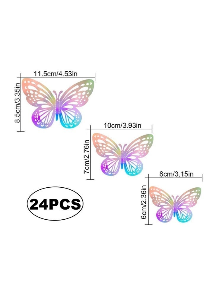 باترفلاي ديكور جداري فراشة ذهبية ثلاثية الأبعاد 3 أحجام 2 أنماط زينة حفلات الفراشات زينة الكيك - ملصق جداري معدني قابل للإزالة جدارية الغرف للأطفال الحضانة الصف المدرسة زينة الحفلات ديكور الزفاف هدية DIY (1 نمط 2 نمط ذهبي، 24 قطعة) - Image 2