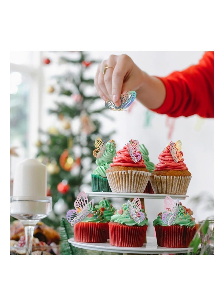 باترفلاي ديكور جداري فراشة ذهبية ثلاثية الأبعاد 3 أحجام 2 أنماط زينة حفلات الفراشات زينة الكيك - ملصق جداري معدني قابل للإزالة جدارية الغرف للأطفال الحضانة الصف المدرسة زينة الحفلات ديكور الزفاف هدية DIY (1 نمط 2 نمط ذهبي، 24 قطعة) - Image 3