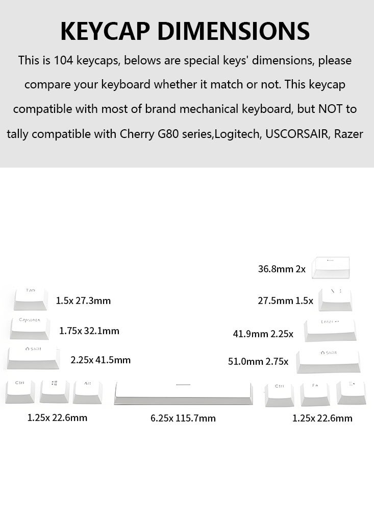 general 104-Key OEM White Arabic Keycap Set RGB Backlit Mechanical Keyboard Caps with Laser-Etched Bilingual Legends - Image 2