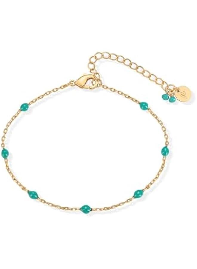 PAVOI 14K Yellow Gold Plated Beaded Enamel and Gemstones Bracelets for Women | Colored Boho Festival Adjustable Slider Bracelet | Freshwater Pearls Rose Jade ite Sodalite Labradorite Beads - Image 1