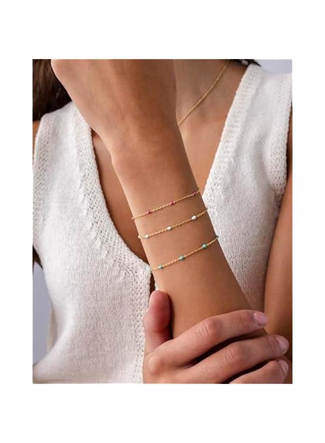 PAVOI 14K Yellow Gold Plated Beaded Enamel and Gemstones Bracelets for Women | Colored Boho Festival Adjustable Slider Bracelet | Freshwater Pearls Rose Jade ite Sodalite Labradorite Beads - Image 3